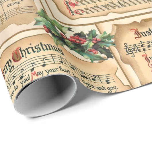 Bloemen Kerstmuziek op Antiek Scrolls Cadeaupapier (Rol Hoek)