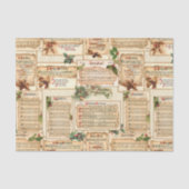 Bloemen Kerstmuziek op Oud Perkament Tissuepapier (Voorkant)