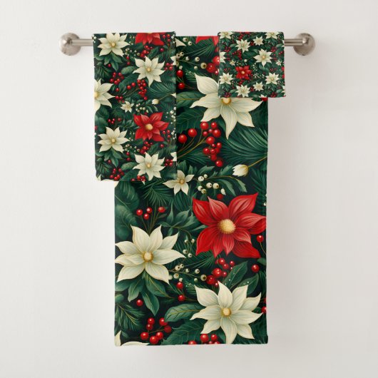 Bloemen kerstpatroon bad handdoek (Insitu)