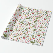 Bloemen kerstpatroon cadeaupapier (Uitgerold)