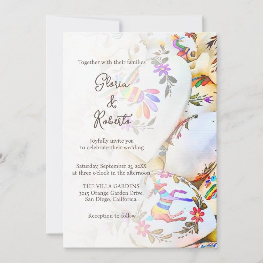 Bloemen Kleurrijke Harten Mexicaanse bruiloft Kaart (Voorkant)