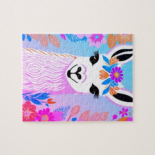 Bloemen Kleurrijke Retro Llama Jigsaw Puzzel (Horizontaal)
