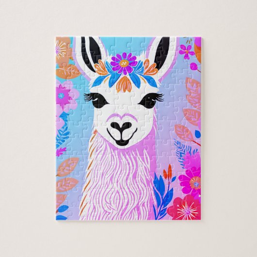 Bloemen Kleurrijke Retro Llama Jigsaw Puzzel (Verticaal)