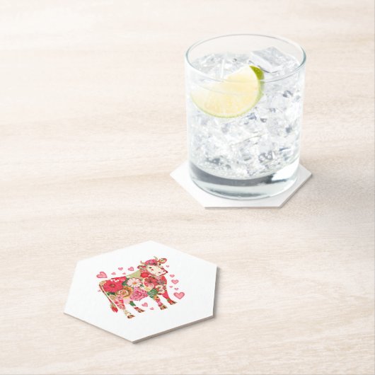 Bloemen Koe, Schattigee Koe Ontwerp Kartonnen Onderzetters (Insitu)