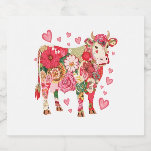 Bloemen Koe, Schattigee Koe Ontwerp Sparkling Wijnetiket (Enkel label)