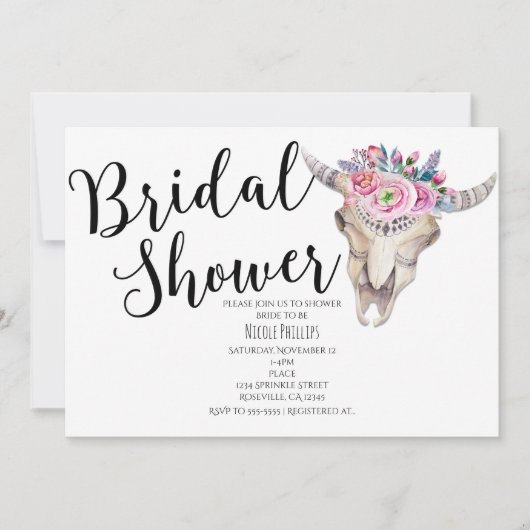 Bloemen Koe Schedel Boho Bruids Douche Uitnodiging (Voorkant)