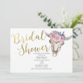 Bloemen Koe schedel gouden bruids doucheuitnodigin Kaart (Staand voorkant)