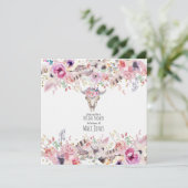 Bloemen & Koe Schedel Rustiek Country Glam Uitnodi Kaart (Staand voorkant)