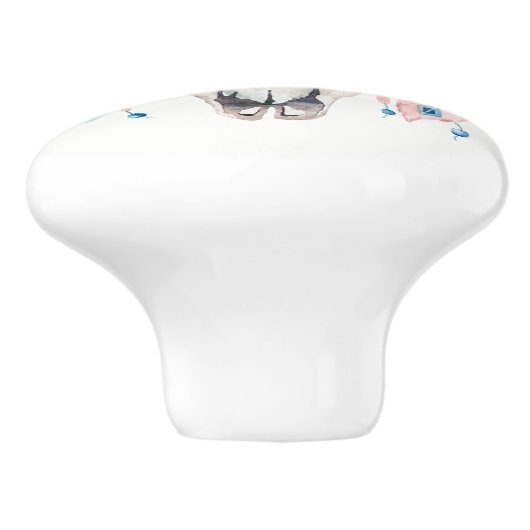 Bloemen & Koe Schedel Rustiek Country Glam veer Keramische Knop (Zijkant)