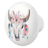 Bloemen & Koe Schedel Rustiek Country Glam veer Keramische Knop (Rechts)