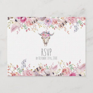 Bloemen & Koeien schedel Rustieke Landelijke Boho Uitnodiging Briefkaart