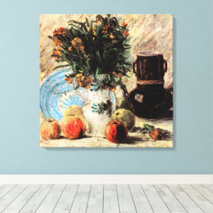 Bloemen, koffiepot en fruit door Vincent van Gogh Canvas Afdruk