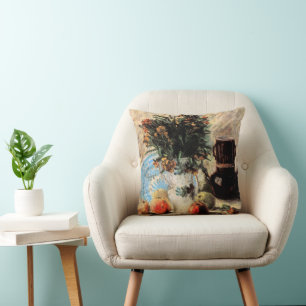 Bloemen, koffiepot en fruit door Vincent van Gogh Kussen