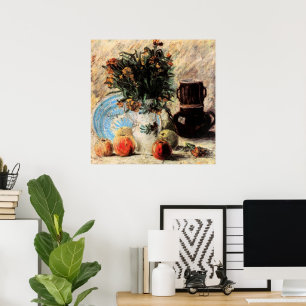 Bloemen, koffiepot en fruit door Vincent van Gogh Poster
