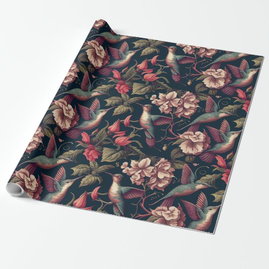 Bloemen & Kolibries Patroon Cadeaupapier (Uitgerold)