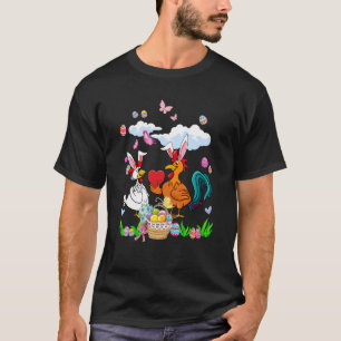 Bloemen Koppel Konijn Kippen Pasen Hartjes Fa T-shirt