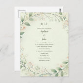 Bloemen Krans Crest Monogram Sage Green Wedding Briefkaart (Voorkant / Achterkant)