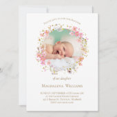 Bloemen krans foto lijst | uitnodiging tot doop (Voorkant)