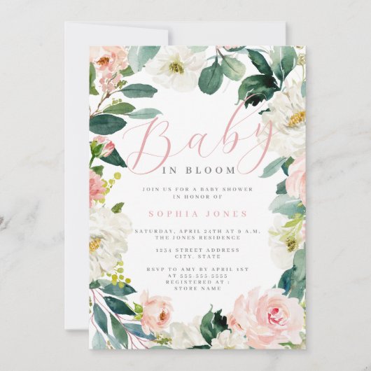 Bloemen Krans Meisje Baby in Bloom Baby shower Kaart (Voorkant)