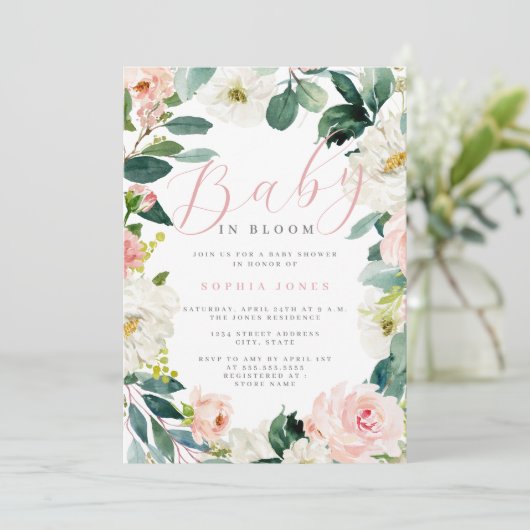 Bloemen Krans Meisje Baby in Bloom Baby shower Kaart (Staand voorkant)