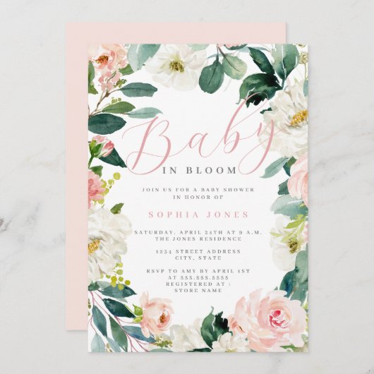 Bloemen Krans Meisje Baby in Bloom Baby shower Kaart (Voorkant / Achterkant)