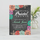 Bloemen Krijtbord Bruids Douche uitnodiging (Staand voorkant)