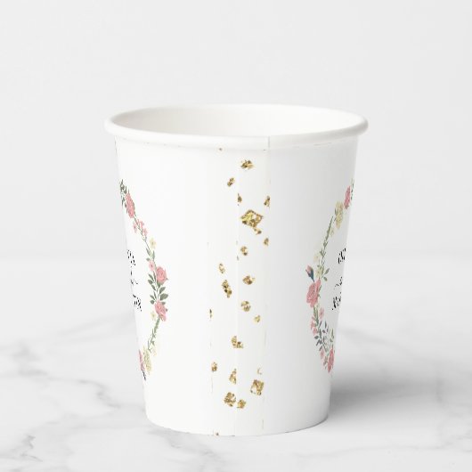 Bloemen Kroon Script Elegantie Trouwfeest Papieren Papieren Bekers (Rechts)