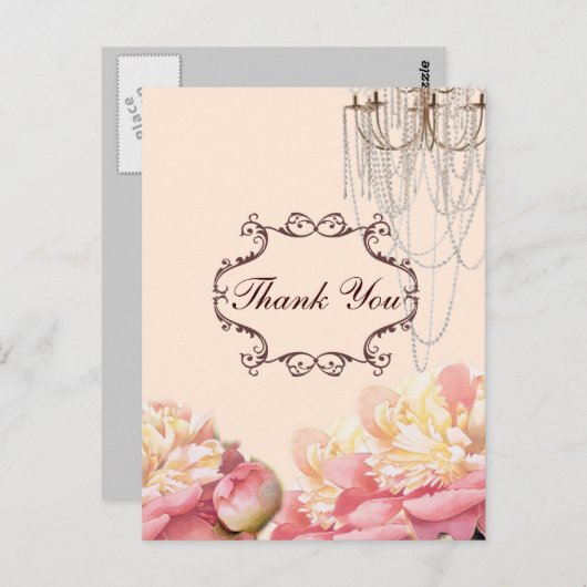 bloemen kroonluchter bruiloft dank u briefkaart (Voorkant / Achterkant)