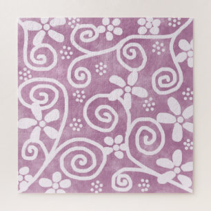 Bloemen Krullen Stof Roze Wit Patroon Whimsisch Legpuzzel