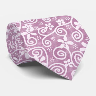 Bloemen Krullen Stof Roze Wit Patroon Whimsisch Stropdas