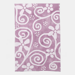 Bloemen Krullen Stof Roze Wit Patroon Whimsisch Theedoek
