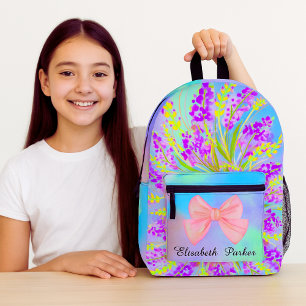 Bloemen Lavendel Turquoise Custom Schattige Meisje Bedrukte Rugzak