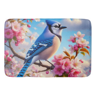 Bloemen/lente Blue Jay kunst Badmat