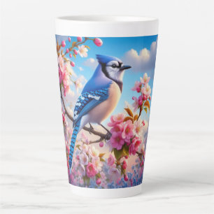 Bloemen/lente Blue Jay kunst Latte Mok