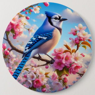 Bloemen/lente Blue Jay kunst Ronde Button 6,0 Cm