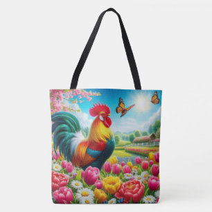 Bloemen/lente haan/kip artwork draagtas