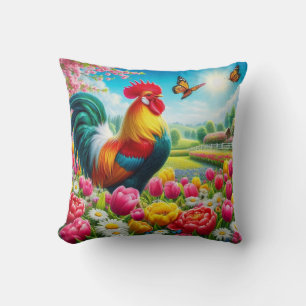 Bloemen/lente haan/kip artwork kussen