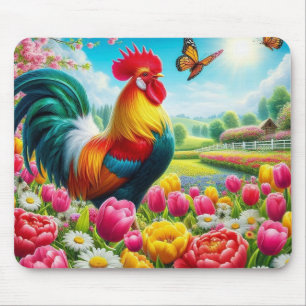 Bloemen/lente haan/kip artwork muismat