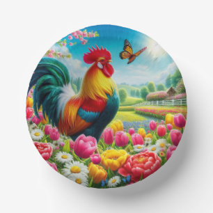 Bloemen/lente haan/kip artwork papieren kommen