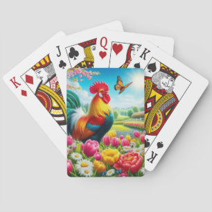 Bloemen/lente haan/kip artwork pokerkaarten