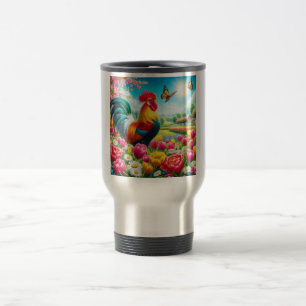 Bloemen/lente haan/kip artwork reisbeker