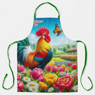 Bloemen/lente haan/kip artwork schort