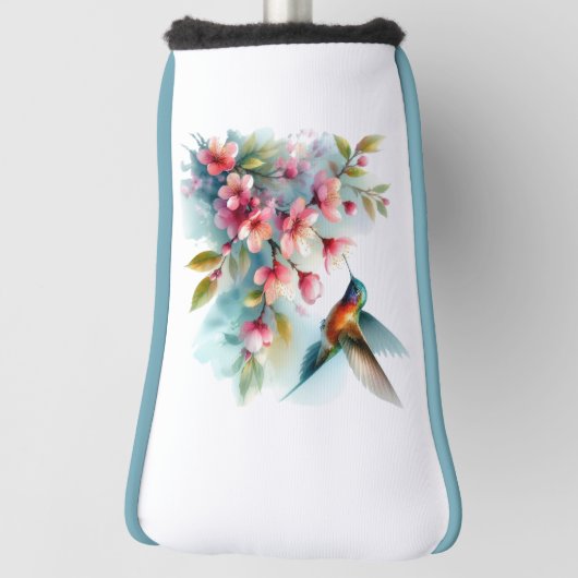 Bloemen/lente kolibrie kunstwerk golfheadcover (Draai 90)