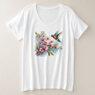 Bloemen/lente kolibrie kunstwerk grote maat t-shirt