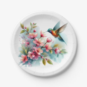 Bloemen/lente kolibrie kunstwerk papieren bordje