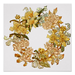 Bloemen Lente krans Bloem Roze Bloemen Art Perfect Poster