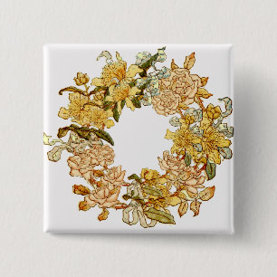 Bloemen Lente krans Bloem Roze Bloemen Art Vierkante Button 5,1 Cm