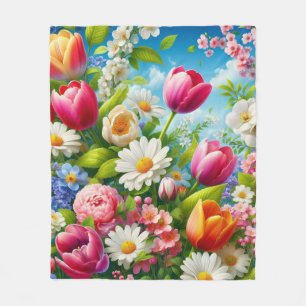 Bloemen/lente kunstwerk fleece deken
