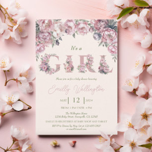 Bloemen Lente Roze Peonies Boho Meisje Baby shower Kaart