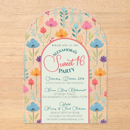 Bloemen lente zoet zestien uitnodiging transparant acryl uitnodigingen (Voorkant)